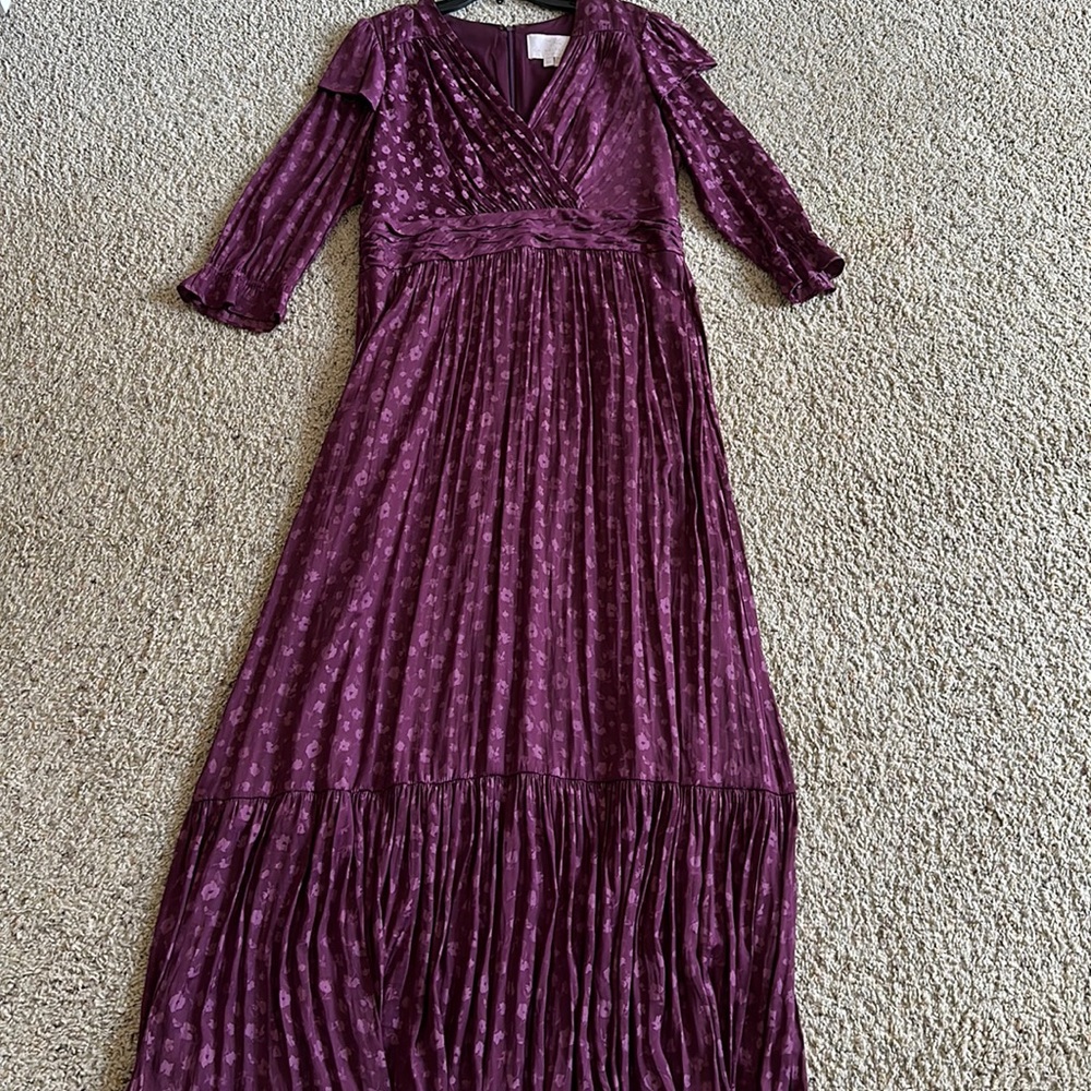 Beautiful, long sleeve plum silk dress, worn 1 time for pictures